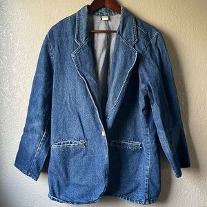 Vintage Hunt Club Womens Large 100% Cotton Denim Shirt Jacket Blazer 90s Pockets
